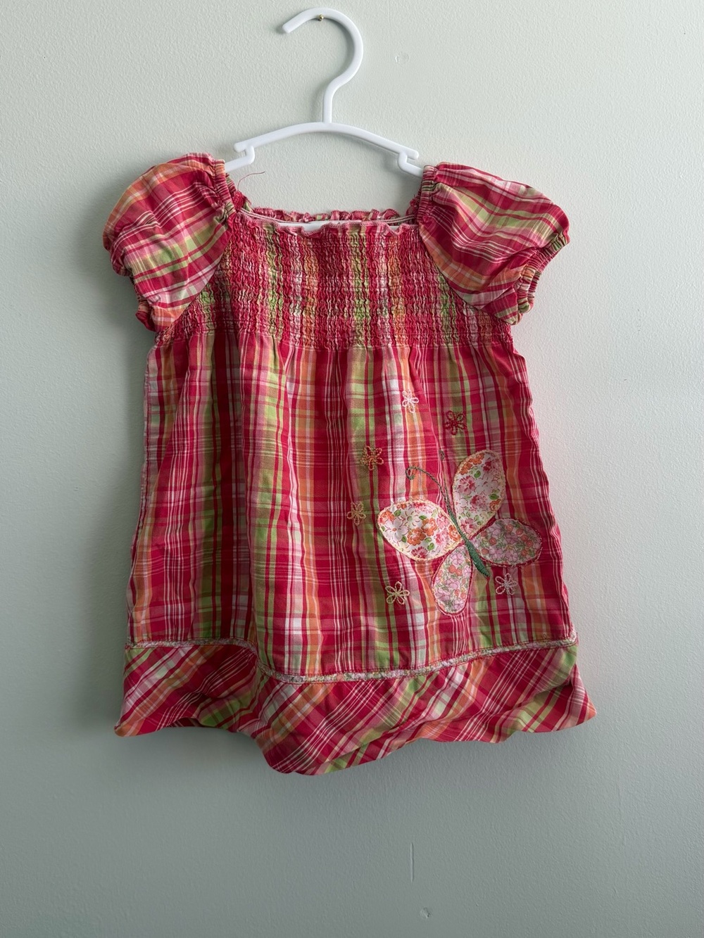 Vintage Original Baby Gap 1989 3-6 Months Pink Plaid Smocked Butterfly Dress